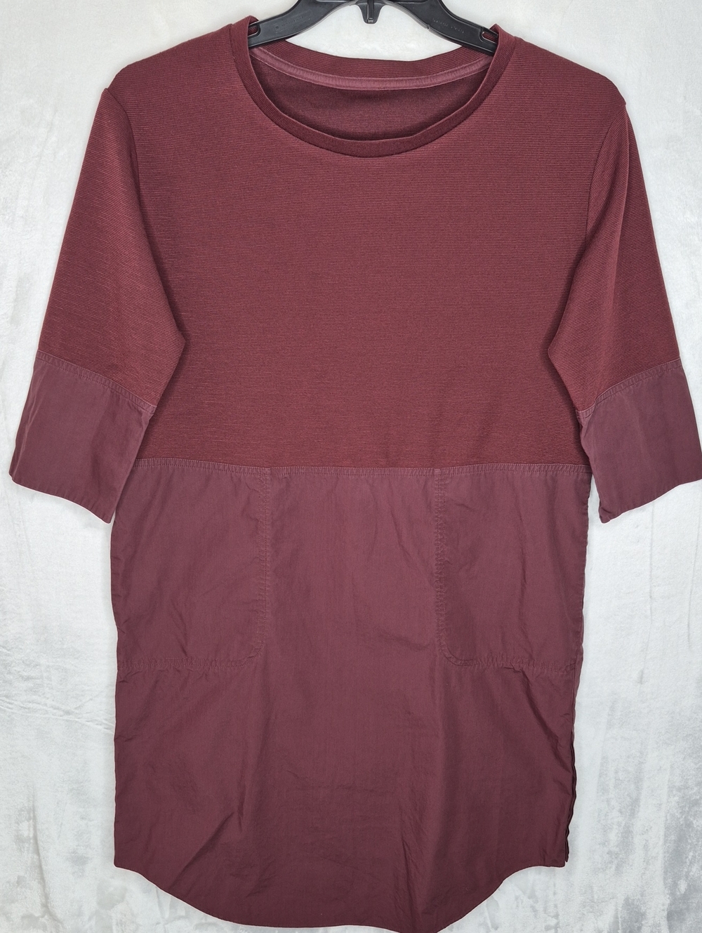 COS Burgundy‎ Mixed-Media Colorblock Short Sleeve Tunic Top - Size S